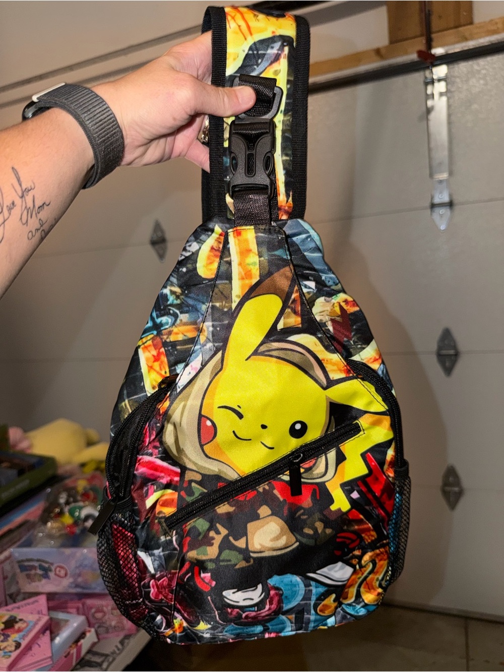 Kids Pikachu Graphic Sling Bag in Yellow